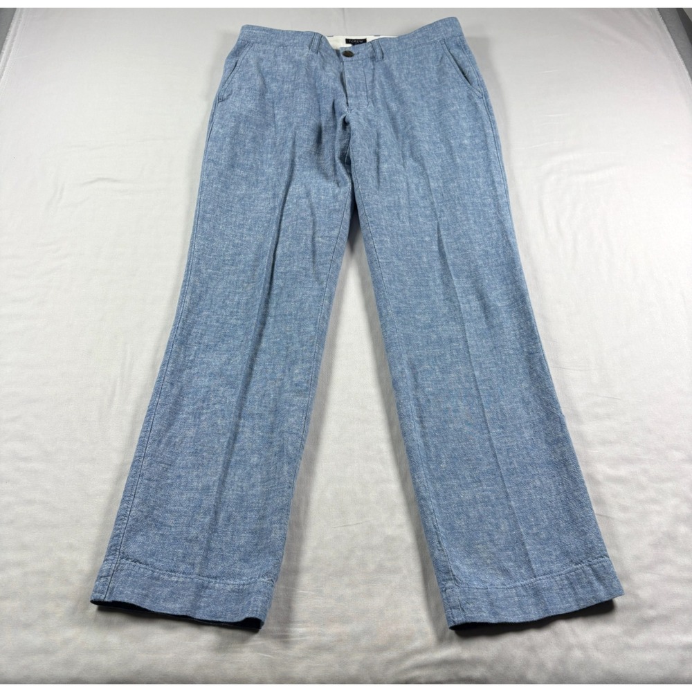 J Crew Linen Pants Mens 30x30 Blue Chino Straight Fit Casual Beach